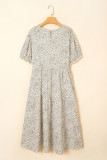 Beige Plus Size Leopard Print Frill Trim Short Sleeve Flared Dress