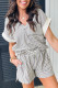 Black Stripe V Neck Tee and Casual Short Set