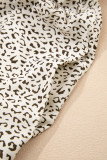 Beige Plus Size Leopard Print Frill Trim Short Sleeve Flared Dress