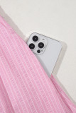 Pink Stripe V Neck Puff Short Sleeve Maxi Dress