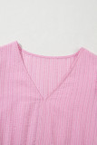 Pink Stripe V Neck Puff Short Sleeve Maxi Dress