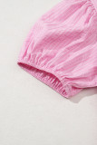 Pink Stripe V Neck Puff Short Sleeve Maxi Dress