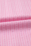 Pink Stripe V Neck Puff Short Sleeve Maxi Dress