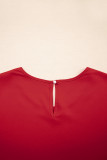 Fiery Red Ruffle Trimmed 3/4 Sleeve Round Neck Blouse