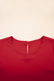 Fiery Red Ruffle Trimmed 3/4 Sleeve Round Neck Blouse