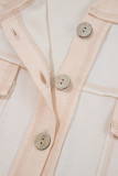 Beige Half Placket Chest Pockets Short Sleeve Wide Leg Jumpsuit
