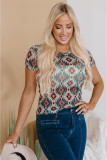 Blue Western Aztec Print Mesh Slim T Shirt