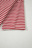 Red Stripe Bowknot Cutout Back Drop Shoulder Wide Bracelet Sleeve Loose Tee