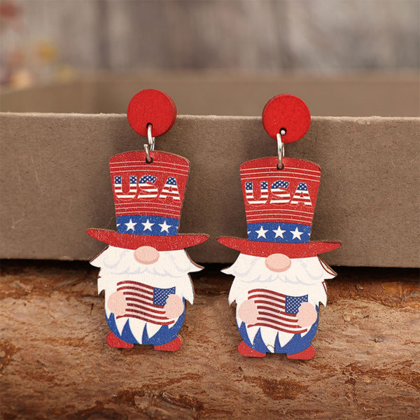 Independence Day Gnome Wooden Earrings