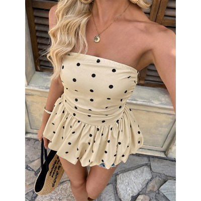 Apricot Polkadot Off Shoulder Top 