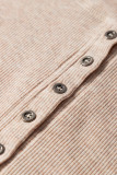 Oatmeal Short Sleeve Half Button Ribbed Knit Top