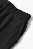 Black Solid Color Ribbed Ruffle Tank Top and Pants Set