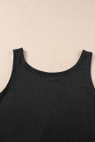 Black Solid Color Ribbed Ruffle Tank Top and Pants Set