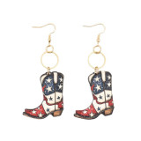 Independence Day Western Boots Wooden Earrings