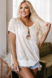 Khaki Leopard Print V Neck Side Slit Loose Fit T Shirt
