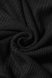Black Solid Color Ribbed Ruffle Tank Top and Pants Set