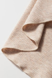 Oatmeal Short Sleeve Half Button Ribbed Knit Top