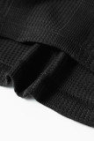 Black Solid Color Ribbed Ruffle Tank Top and Pants Set