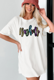 White Colorful Sequin nashville Letter Graphic Tunic Tee