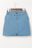 Dusk Blue Acid Wash Bowknot Details High Waist Denim Skirt