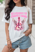 White NASHVILLE Guitar Graphic Music Festival T Shirt