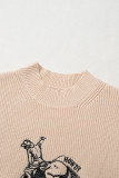 Oatmeal HOWDY Rodeo Cowboy Graphic High Neck Short Sleeve Sweater