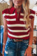 Red Stripe Collared Split Neck Sweater Vest