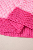 Pink Color Block Notch V Neck Sweater T Shirt