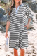 Black Stripe Contrast V Neck Collared Puff Sleeve T Shirt Mini Dress with Pockets