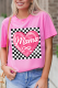 Sachet Pink Checkered Heart Pattern mama Bow Graphic Tee