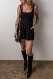 Black Smocked Bust Textured Knit Sleeveless Romper