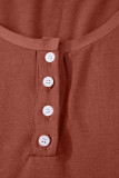 Chestnut Short Sleeve U Neck Buttons Splicing Ruffle Blouse