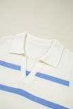 Sky Blue Stripe Split V Neck Collared Ribbed Sweater Vest