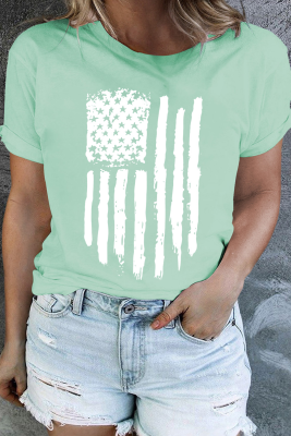 Iceland Blue American Flag Print Crewneck Plus Size Tee