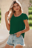 Blackish Green Flounce Sleeve Pleated Textured Blouse