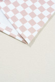 Pink Checkered Ribbed Slim Fit Crew Neck T Shirt