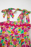 Multicolour Floral Tied Straps Ricrac Trim Maxi Dress