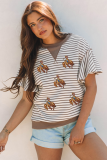 Parchment Sequin Rodeo Patch Pattern Striped Ruffled Sleeve Summer Top