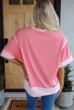 Peach Blossom Independence Day Sequin Star Graphic Contrast Patchwork Tee