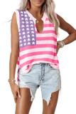 Pink Stripe USA Flag Notched Neckline Loose Sweater Vest