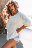Beige Textured Knit Drop Shoulder Tee