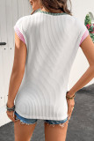 White Color Block Corded Knit Crew Neck Tee