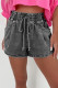 High-rise Drawstring High Waist Casual Denim Shorts with Pockets