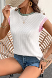 White Color Block Corded Knit Crew Neck Tee
