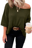 Green Textured Knit Drop Shoulder Tee