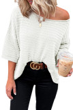Beige Textured Knit Drop Shoulder Tee