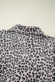 Brown Leopard Half Zipper Collared Ruffled Sleeve Top and Short Set