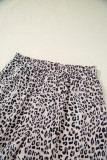 Brown Leopard Half Zipper Collared Ruffled Sleeve Top and Short Set