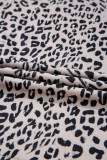 Brown Leopard Half Zipper Collared Ruffled Sleeve Top and Short Set