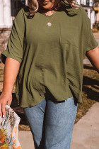 Four Leaf Clover Textured Half Sleeve V Neck Plus Size T Shirt with Chest Pocket